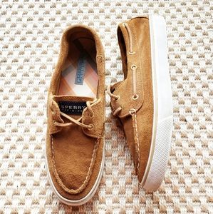 SPERRY TOP-SIDER WOMEN'S CAMEL BROWN SUEDE 2 EYE BOAT SHOES SZ 8M